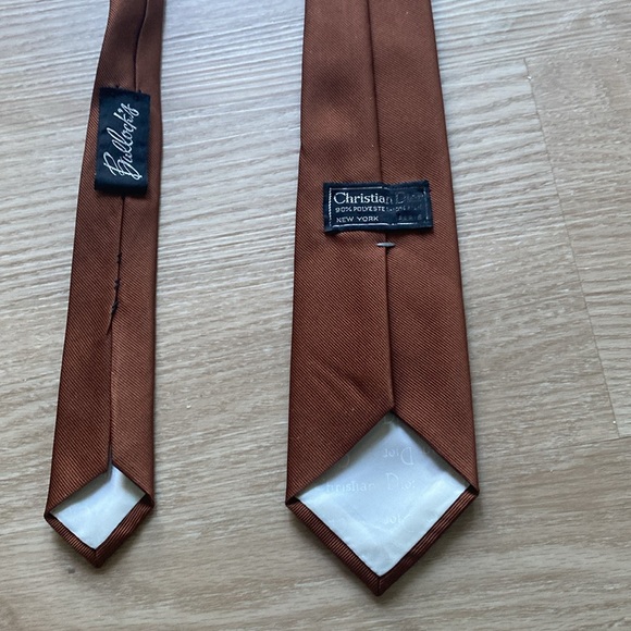 Vintage Dior Logo Bullocks Cognac Terracotta Rustic Woven Poly Silk Twill Tie - Picture 6 of 13